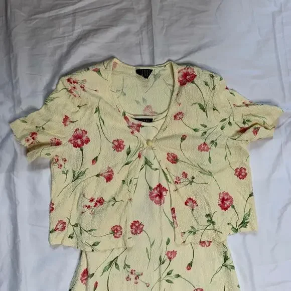 90s Yellow Cardigan Maxi Dress Set Preppy Summer Girl Next Door Dress - Picture 8 of 9